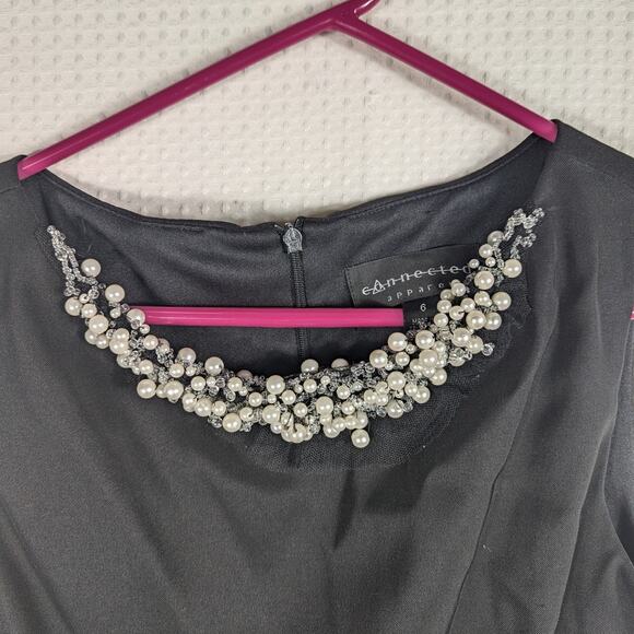 Connected Apparel 6 Black Embellished Pearl Beaded Sheath Dress Ruched Formal - Picture 4 of 5